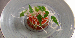 Olly’s spaghetti bolognese inspired dessert with tomato jam on MasterChef The Professionals