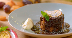 Catherine Fulvio’ s sticky toffee pudding with Irish stout and cream sauce on The Best Chr ...