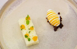 Lawrence’s  aerated mint white chocolate with a lemongrass and coconut ice cream dessert on Mast ...