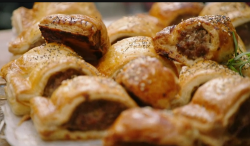 Jamie’s egg glaze sausage rolls on Friday Night Feast