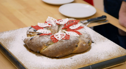 Tamal’s orange and rum stollen with pistachio marzipan on The Great British Bake off for t ...