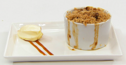 Elliot’s apple and caramel crumble with clotted cream on Masterchef 2019