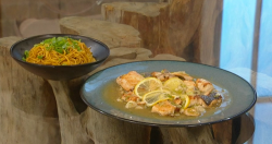 Ken Hom lemon fish with noodles on Saturday Kitchen