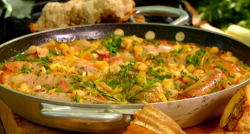 James Martin pork and apple stew with sausages, ham hock and honey on James Martin’s Great Briti ...