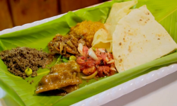 Tara’s vegetarian sada roti with tomato choka on Ainsley’s Caribbean Kitchen