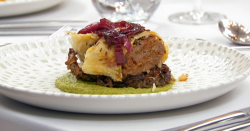 Panisha’s spiced sausage Wellington with red onion bhaji and coriander  pea puree on Maste ...