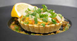 Panisha’s spice vegetable tart with onions with a tomato and coriander relish on Masterche ...