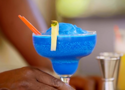 Blue cocktail on Ainsley’s Caribbean Kitchen in Antigua