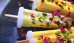 Parveen Ashraf mango and pistachio kulfi lollies (Indian ice cream) on Parveen’s Indian Kitchen