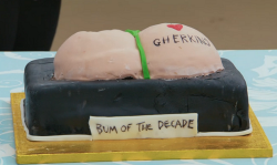 Joe Wilkinson’s chocolate orange bum  cake on The Great Celebrity Bake Off for Stand up to ...