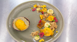 Alex’s coconut and agave panna cotta with passion fruit mousse dessert on Masterchef 2019