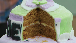 Sally Lindsay suffragette carrot cake on The Great Celebrity Bake Off for Stand up to cancer