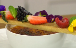 James Martin creme brulee with berries and shortbread on James Martin’s Saturday Morning