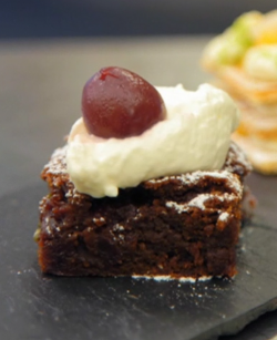 Alex’s sour cherry and pistachio brownie for afternoon tea on Masterchef 2019