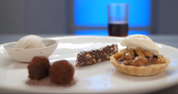 Geoff’s walnut dessert four ways with a Italian panforte cake, truffles and ice cream on M ...