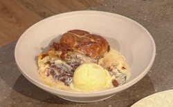 Donal Skehan’s hot cross buns bread and butter pudding with vanilla ice cream on Saturday  ...