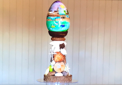 Nicki Grant’s large Easter egg with a porthleven scene on Extreme Chocolate Makers