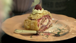 Jane Beedle’s raspberry roulade on John and Lisa’s Weekend Kitchen