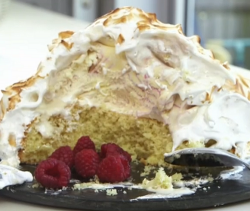 Nadia Sawalha baked Alaska dessert on on John and Lisa’s Weekend Kitchen