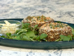 Adria Wu heart of palm crab cakes on Sunday Brunch