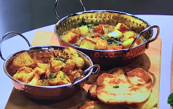 Jasmine’s spinach with sweet potato and paneer curry with flat bread on Beat The Chef