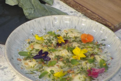 Adria Wu kohlrabi skin ravioli on Sunday Brunch