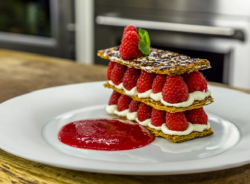 James Martin millefeuille with creme patissiere and raspberry sauce on James Martin’s Satu ...