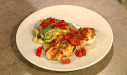 Theo Randall monkfish and scallop spiedini with grilled vegetables on Saturday Kitchen