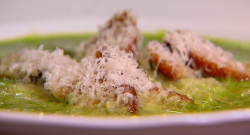 Raymond Blanc pistou soup with vegetables and basil sauce on Saturday Kitchen