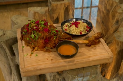 Vivek Singh roast leg of lamb with peppercorn and nutmeg sauce and pilau rice on Saturday Kitchen