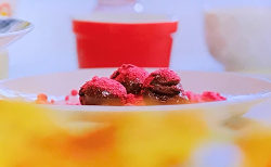 John Torode’s chocolate truffles with freezer dried raspberry powder and pistachio nuts fa ...