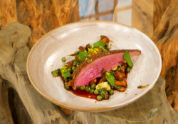 Gregory Marchand honey roast duck with girolle fricasse on Saturday Kitchen