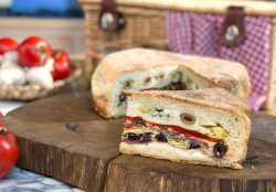 John Torode and Lisa Faulkner muffuletta sandwich on John and Lisa’s Weekend Kitchen