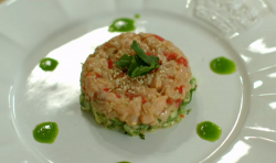 Priya Tew’s salmon and avocado tartar with a avocado and cucumber salad on Eat Well For Less?