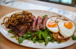 John Torode’s BBQ steak with onions, pineapple and  fried eggs on John and Lisa’s We ...