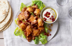 Nigella Lawson chicken shawarma with flat bread and a tahini with yoghurt sauce on Saturday Kitchen