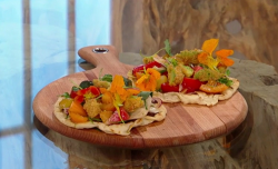 Frederick Forster’s tapenade and flatbreads with heritage tomato, watermelon salad and dee ...