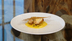 Tom Sellers monkfish with corn and  mushrooms on Saturday Kitchen