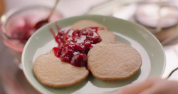 Nigella Lawson’s oat pancakes with ruby honey and raspberry sauce on Saturday Kitchen