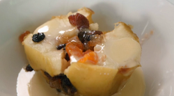 Zandra and Otlile’s baked apple stuffed with raisins and apricots on Celebrity Masterchef 2019