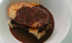 Neil and joey’s bread and butter pudding with chocolate sauce on Celebrity Masterchef 2019