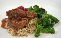 Alex George’s chicken in a pomegranate and harissa sauce with cauliflower rice and kale on ...