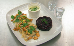 Tomasz’s pierogi Polish Dumplings with wild mushrooms filling, beetroot, a creme fresh and ...