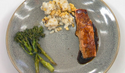 Joey Essex teriyaki salmon with broccoli and egg fried rice on Celebrity Masterchef 2019