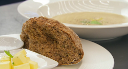 Dom Parker’s Stilton, celery and cider soup with soda bread on Celebrity Masterchef 2019