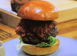 Tom’s Mexican inspired burger with pulled pork cheeks on Tom Kerridge’s America