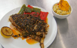 Dillian Whyte’s Caribbean sea bass with mango and chive rice on Celebrity Masterchef 2019