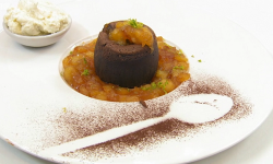 Dillian Whyte’s  chocolate fondant with banana and vanilla cream on Celebrity Masterchef 2019