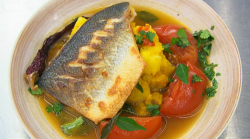 Greg Rutherford’s pan fried sea bass with turmeric potatoes cooked using Yotam Ottolenghi  ...