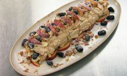 Neil Ruddock’s rolled pavlova with mixed fruit and hazelnuts  made using Yotam Ottolenghi& ...